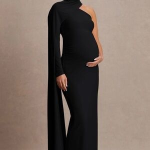 Club L London Black One-Shoulder Maternity Gown